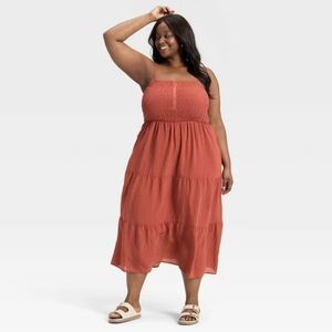 NWT Button Front Smocked Maxi Dress Size XXL